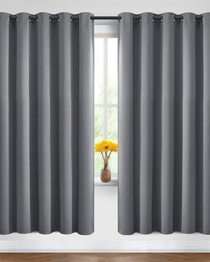 Yakamok Blackout Curtains Room Darkening Thermal Insulated Window Panels,Solid Grommet Top Drapes for Bedroom/Living Room(62Wx72L, Grey, 2 Panels)