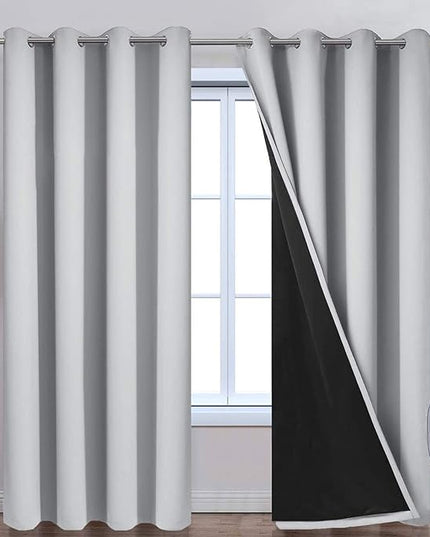 Yakamok 100% Blackout Window Curtain Panels, Heat and Full Light Blocking Drapes with Black Liner for Nursery,Thermal Insulated Draperies (Light Grey, 2 Pieces, 52Wx96L)