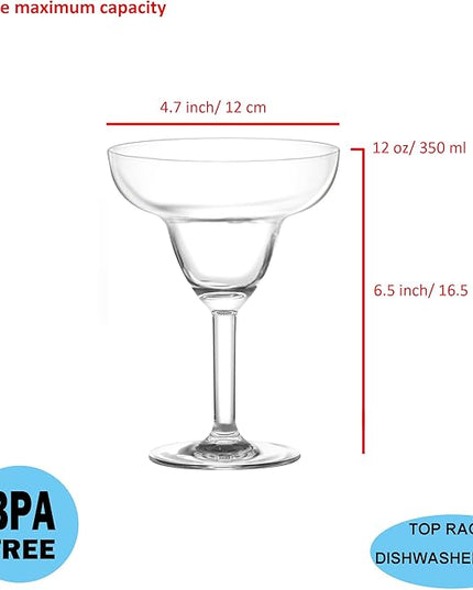 KOXIN-KARLU Classic 12 ounce Plastic Margarita Glasses Acrylic Glasses, set of 6 Clear