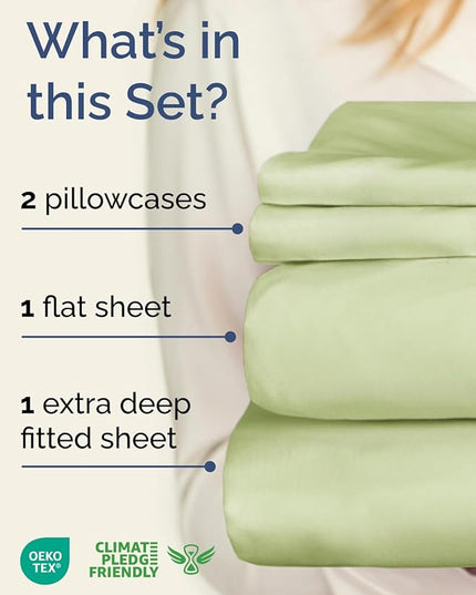 Extra Deep Twin XL Sheet Set - 4 Piece Breathable and Cooling Sheets - Hotel Luxury Bed Sheets Set - Easy Fit - Soft, Wrinkle Free and Comfy Sheets Set - Light Sage Sheet Set with Extra Deep Pockets