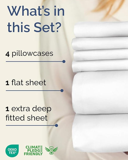 Extra Deep King Sheet Set - 6 Piece Breathable and Cooling Sheets - Hotel Luxury Bed Sheets Set - Easy & Secure Fit - Soft, Wrinkle Free and Comfy Sheets Set - White Sheet Set with Extra Deep Pockets