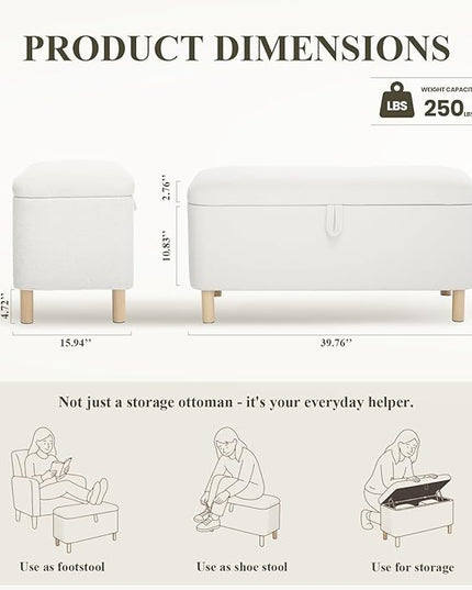 Ottoman with Storage, Storage Ottoman Bench, Entryway Bench, End of Bed Bench with Wood Legs for Bedroom, Living Room, Cream