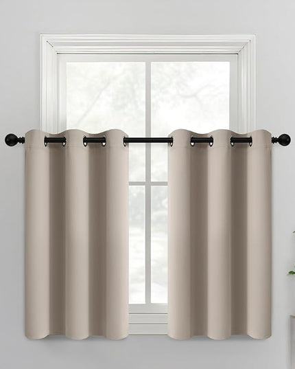 Yakamok Blackout Curtains Room Darkening Thermal Insulated Window Panels,Solid Grommet Top Drapes for Bedroom/Living Room(38Wx36L, Natural, 2 Panels)