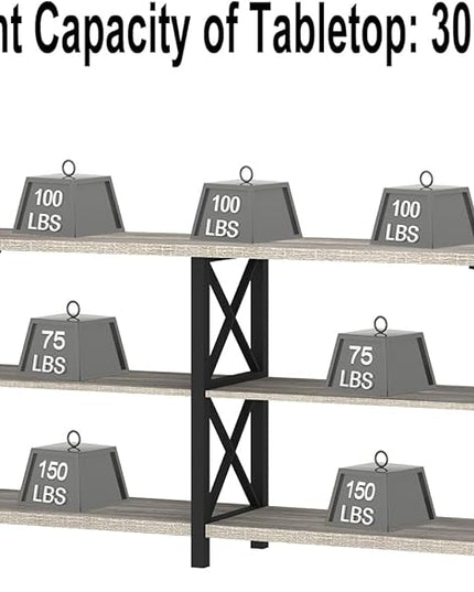 IBF Long Entryway Console Table, Industrial Metal Wood Entry Table with Storage Shelves, Modern Rustic 3 Tier Sofa Table for Entry Way Hallway Behind Couch Living Room Bedroom, Light Grey Oak, 63 Inch