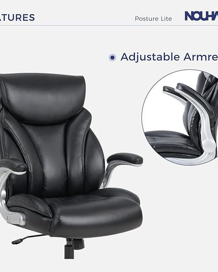 Nouhaus Big and Tall Desk Office Chair with Lumbar Support, High Back PU Leather Ergonomic Office Chair, Executive Desk Chair Computer Chairs with Adjustable Flip-up Armrests (Posture Lite,Black)
