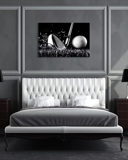Golf Poster Wall Art Picture Golf Ball Sport Canvas Prints Wall Decor for Gym Living Room Decorations Framed Artwork Ready to Hang(12''H x 16''W)