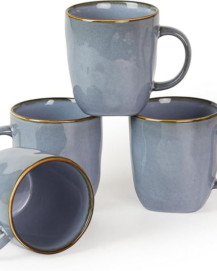 famiware Coffee Mugs Set of 4, Ocean Square 13oz Coffee Cup Set with Handle for Cocoa, Milk, Hot Chocolate, Tea, Water, Stoneware Cups for Kitchen, Microwave and Dishwasher Safe, Blue