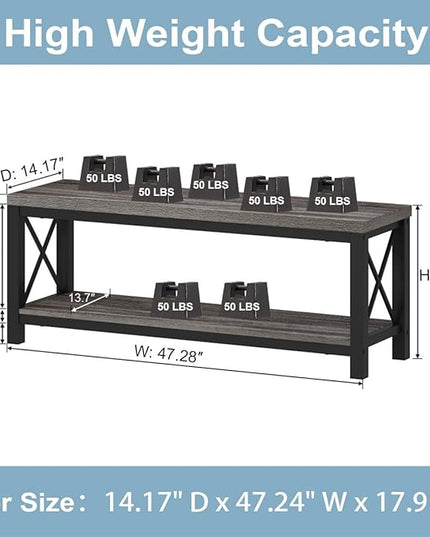 BON AUGURE Entryway Bench wiht Storage, Wood Metal Entry Way Bench, Modern Shoe Rack Benches for Bedroom Mudroom Foyer Indoor (47 inch Wide, Dark Grey Oak)