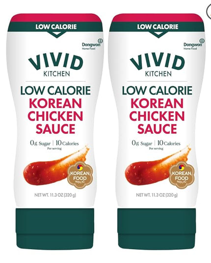 VIVID KITCHEN Korean Chicken Sauce – Low-Calorie, No Preservatives – Sweet and Savory Flavor – Easy Squeeze Bottles – Authentic Korean BBQ Marinade and Dipping Sauce – 2 Pack – 11.33 oz Each
