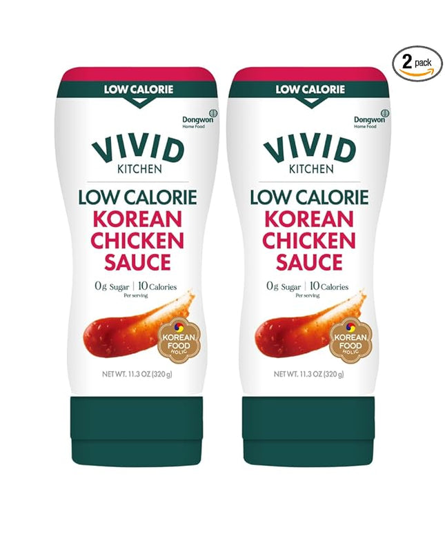 VIVID KITCHEN Korean Chicken Sauce – Low-Calorie, No Preservatives – Sweet and Savory Flavor – Easy Squeeze Bottles – Authentic Korean BBQ Marinade and Dipping Sauce – 2 Pack – 11.33 oz Each