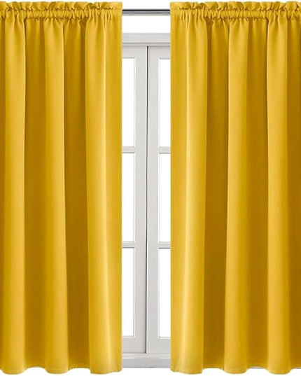 DWCN Yellow Room Darkening Blackout Curtains - Thermal Insulated Privacy Energy Saving Window Curtain Drapes 52 x 54 inch Length, Set of 2 Bedroom Living Room Curtains
