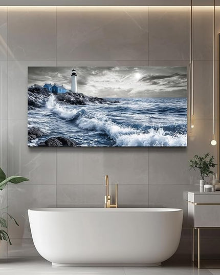 ZUITINGHUA Canvas Wall Art For Living Room Large Wall Decor For Office Bedroom Decorations Wave Landscape Pictures Watch Tower Painting Artwork Room Wall Mural Aesthetic Home Decor 30x60 In