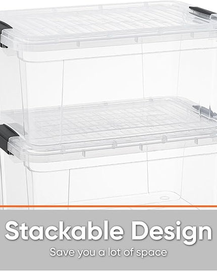Superio Storage Bins with Lids- 4 Pack, 6.6 Qt Clear Boxes for Organizing, Stackable Plastic Containers- BPA Free, Non-Toxic, Odor Free, Organizer for Home, Office, Dorm