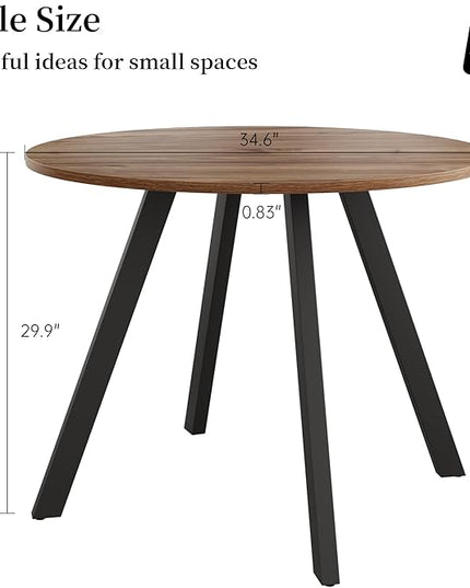 34.6'' Round Dining Table Mid Century Modern Small Round Coffee Table, Saving Space (Walnut Table)