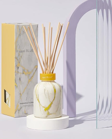 Capri Blue Modern Marble Reed Diffuser Set - Includes Reed Diffuser Sticks, Scented Oil & Glass Bottle - Luxury Scents for Bedroom Decor & Bathroom Air Freshener - Pineapple Flower (5.7 fl oz)