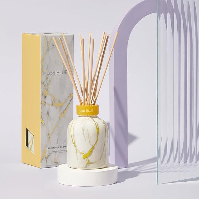 Capri Blue Modern Marble Reed Diffuser Set - Includes Reed Diffuser Sticks, Scented Oil & Glass Bottle - Luxury Scents for Bedroom Decor & Bathroom Air Freshener - Pineapple Flower (5.7 fl oz)