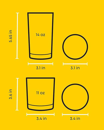 JoyJolt Alain Drinking Glasses Set of 8 Glass Tumblers. Highball 14oz Bar Glasses and Lowball 10oz Rocks Glasses Set. Cocktail, Juice, Whiskey Glasses or Water Glasses. Kitchen or Bar Glassware Set