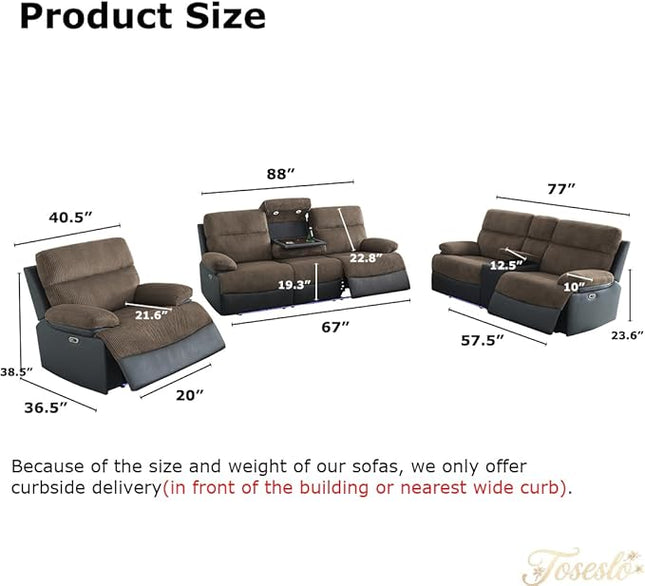 Power Recliner Sofa and Loveseat Set, Living Room Furniture, Fabric Reclining Sectional Couches with Drop-Down Table, Reclining Sofa with Cup Holders/Storage Console for House