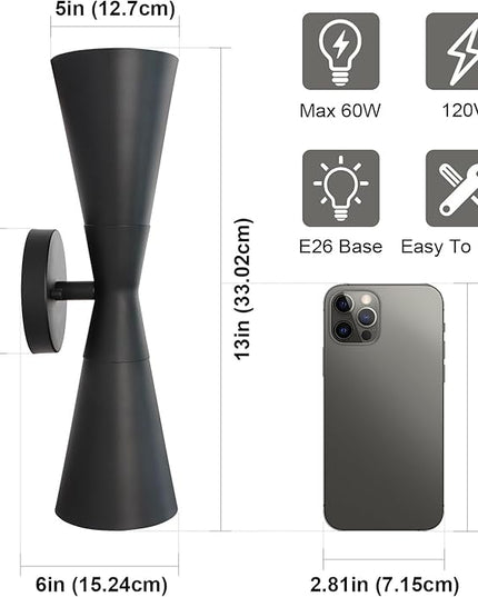 Wall Sconces Set of Two, Bathroom Sconces Lighting 13 inch Black Modern Sconces Wall Decor Set of 2 Indoor Wall Light Fixtures for Living Room Hallway Staircase Bedroom Hardwired