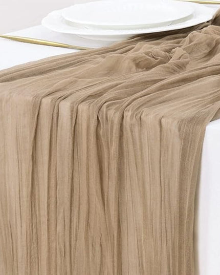 Socomi 6pcs Nude Brown Cheesecloth Table Runner Christmas Boho Rustic Gauze 120 inch 10FT Cheese Cloth Runner for Wedding Party Baby Shower Birthday Home Decor Holiday Decorations