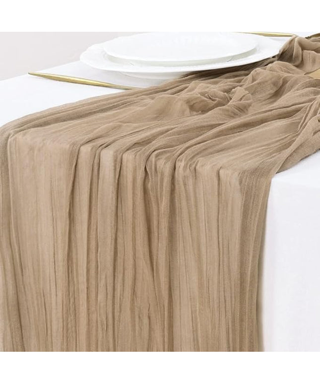 Socomi 3pcs Nude Brown Cheesecloth Table Runner Christmas Boho Rustic Gauze 120 inch 10FT Cheese Cloth Runner for Wedding Party Baby Shower Birthday Home Decor Holiday Decorations