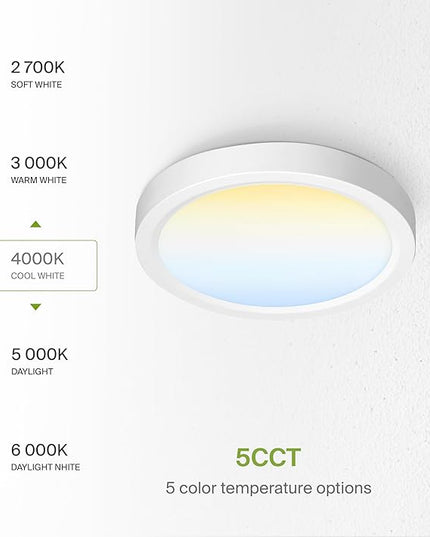 ASD LED 5" Round Flush Mount Ceiling Light Fixture, Low Profile Surface Lighting | 5CCT, Dimmable, Ultra-Thin, ETL Listed | 10W 700LM 2700-6000K 120V | Kitchen, Bedroom, Hallway Lamp | White
