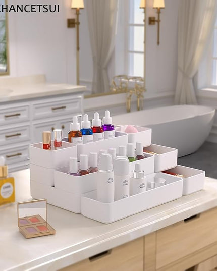 9 Pcs Stackable Drawer Organizer Trays Set, Multifunctional Stackable Storage Trays for Vanity, Bathroom, Kitchen, Desk Drawer Organizer Office. Plastic Drawer Organizers Available In 5 Colours, White