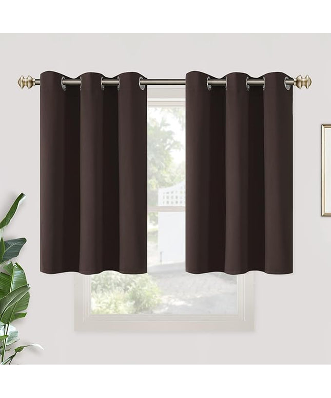YoungsTex Short Blackout Curtains 36 Inch Length for Kitchen Window - Thermal Insulated with Grommet Room Darkening Drapes for Bathroom Cafe Windows, Brown, 2 Panels, 42 x 36 Inch
