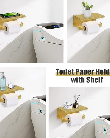 YACVCL 5-Pieces Brushed Gold Bathroom Hardware Accessories Set Stainless Steel Bathroom Towel Bar Set Towel Holder Set for Bathroom,Upgraded Toilet Paper Holder with Shelf,Wall Mounted 23.6"