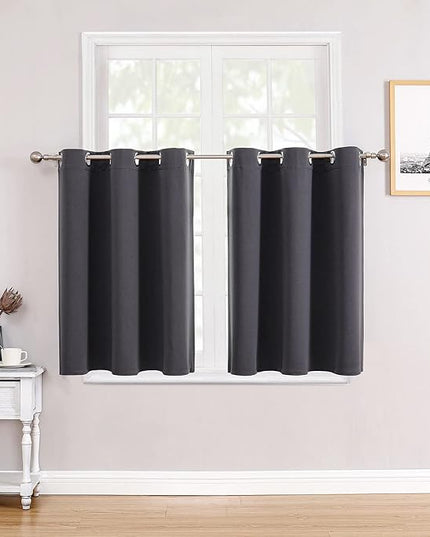 ChrisDowa Small Window Curtains for Kitchen and Bedroom - Grommet Short Thermal Insulated Room Darkening Curtains (2 Panels, Dark Grey, 42 x 36 Inch)