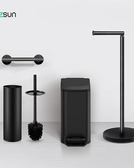 Cesun Toilet Paper Holder Stand Free Standing, Black Toilet Paper Storage with Heavy Weighted Base, Bathroom Stainless Steel Toilet Paper Roll Holder, Non-Slip, Matte Black