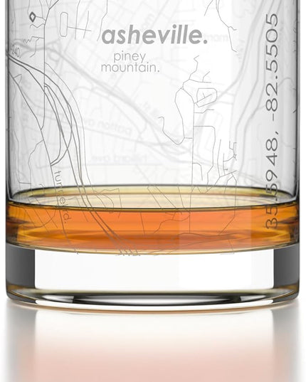 Well Told Engraved Asheville North Carolina Map Rocks Glass, Old Fashioned Glassware (11 oz, Clear) Etched Bourbon Tumbler, Gifts For Whiskey Lovers