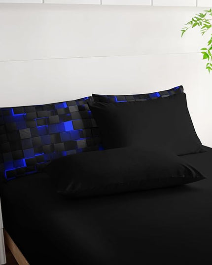 Geometric Blue Black King Comforter Set,Light Honeycomb Bedding Set 7 Piece in A Bag,Bed Sheet Set Geometry Decor,Microfiber Lightweight All Season