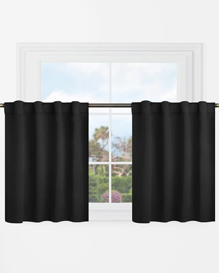 BGment Short Blackout Curtains 30 Inch Length for Small Windows - 34 x 30 inch Curtains Rod Pocket and Back Tab Thermal Insulated Room Darkening Curtains for Kitchen/Cafe Room, 2 Panels, Black