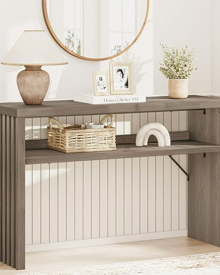 BON AUGURE Sofa Console Table, Wood Entryway Table, Grey Behind Couch Tables with Open Storage, Modern Narrow Hallway Tables (Greige Oak, 47 Inches)