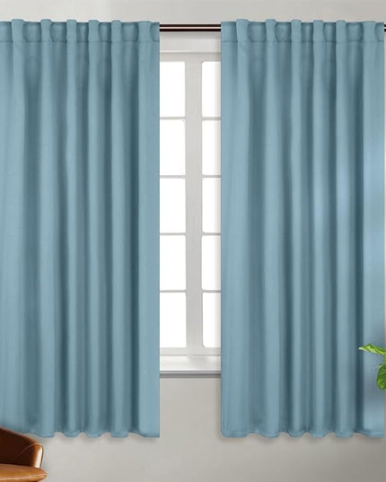 BGment Rod Pocket and Back Tab Blackout Curtains for Bedroom - Thermal Insulated Room Darkening Curtains for Living Room, 2 Window Curtain Panels (52 x 63 Inch, Greyish Blue)