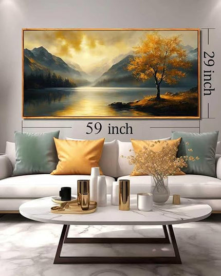 Scenery Picture Wall Art Landscape Canvas Art for Living Room Office Bedroom Yellow Lake Wall Decor Large Sunshine Forest Artwork 29" x 59"