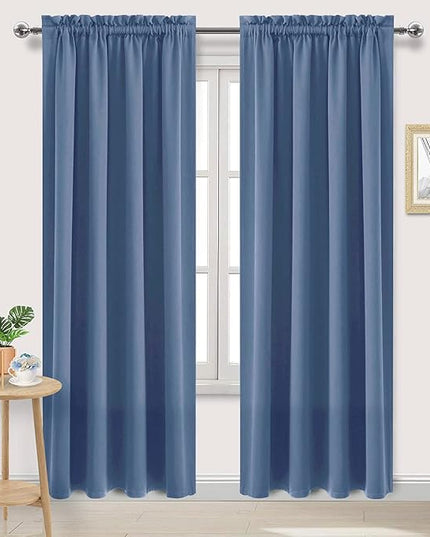 DWCN Blackout Curtains – Thermal Insulated, Energy Saving & Noise Reducing Bedroom and Living Room Curtains, Dusty Blue, W 52x L 95 Inch, Set of 2 Rod Pocket Curtain Panels