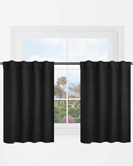 BGment Short Black Kitchen Window Curtains Over Sink - 36 Inch Length Small Window Curtains Rod Pocket and Back Tab Thermal Insulated Drapes for Cafe/RV Camper/Bathroom, 2 Panels, 34 x 36 inch
