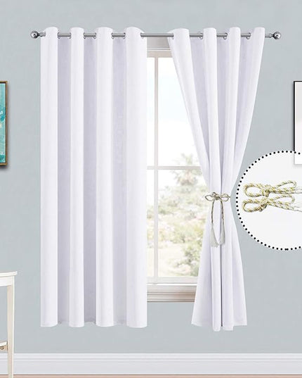 Yakamok Thermal Insulated Curtains Solid Grommet Top Window Curtains for Bedroom, 2 Tie Backs Included(52x72 Inch, Pure White, 2 Panels)