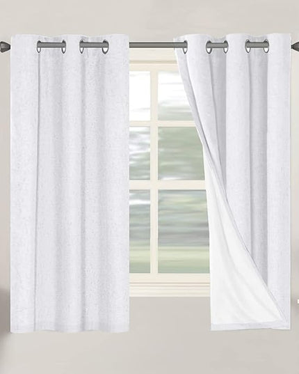 H.VERSAILTEX 100% Blackout Curtains for Bedroom Thermal Insulated Linen Textured Curtains Heat and Full Light Blocking Drapes Living Room Curtains 2 Panel Sets, 42x63 - Inch, Pure White