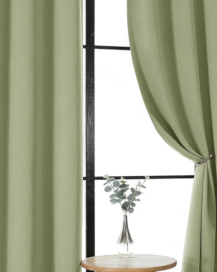 Gwine Blackout Curtains for Living Room 63 Inch Long, Thermal Insulated Window Treatment Black Out Curtains for Bedroom Decor with Rod Pocket, Each 40" Wx63 L, Sage Green, 2PCS