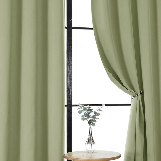 Gwine Blackout Curtains for Living Room 63 Inch Long, Thermal Insulated Window Treatment Black Out Curtains for Bedroom Decor with Rod Pocket, Each 40" Wx63 L, Sage Green, 2PCS