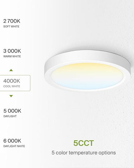 ASD LED 7" Round Flush Mount Ceiling Light Fixture, Low Profile Surface Lighting | 5CCT, Dimmable, Ultra-Thin, ETL Listed | 15W 1260LM 2700-6000K 120V | Kitchen, Bedroom, Hallway Lamp | White, 12 Pack