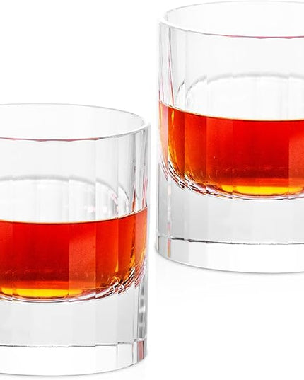 KAMMAK Crystal Whiskey Glasses Set of 2, 10.14 Oz Old Fashioned Tumbler with Delicate Cut Rim & Thick Heavy Base, Elegant Barware for Scotch, Bourbon, Cocktail, Wine - Ideal Gift & Home Drinkware