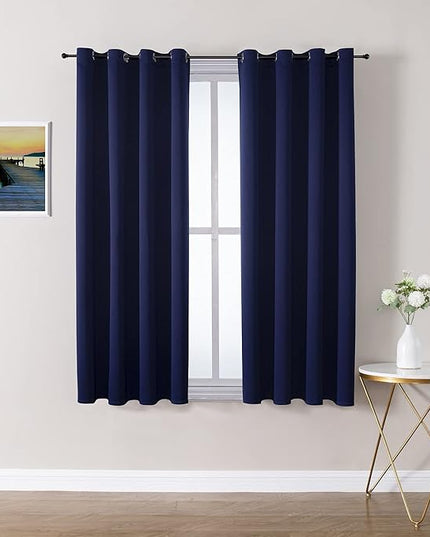 ChrisDowa Grommet Blackout Curtains for Bedroom and Living Room - 2 Panels Set Thermal Insulated Room Darkening Curtains (Navy Blue, 52W x 45L)