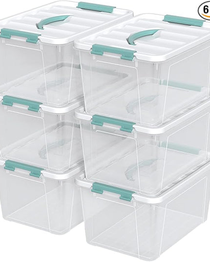 Ramddy 6-Pack 14 Quart Plastic Storage Bin with Handle, Clear Latching Container Box
