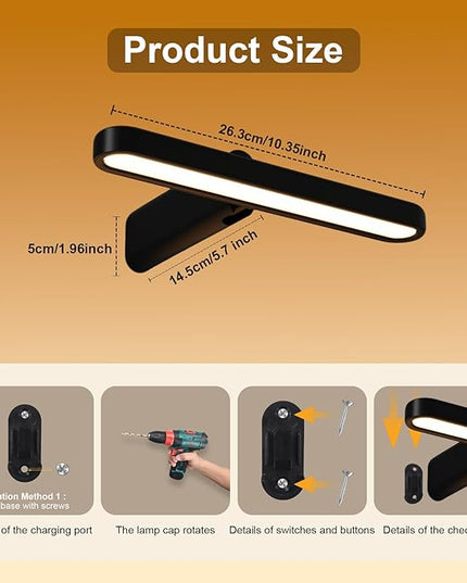Picture Lights for Wall Battery Operated 4800mAh, 10inch Rechargeable Display Light with Remote/Rotatable, Dimmable/3CCT LED Art Cordless Lamp for Painting/Gallery Artwork/Portraits/Frame/Poster 2Pack