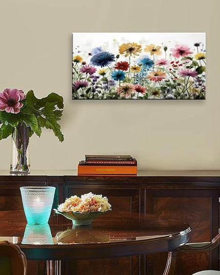 KZKU Flower Wall Art Canvas Prints Home Decor for Living Room Dining Room Bedroom Office Bathroom Multi-colored Watercolor wildflowers Pictures Wall Decor 20" x 40" Artwork