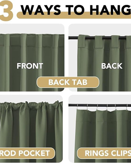 H.VERSAILTEX Blackout Curtains Thermal Insulated Window Treatment Panels Room Darkening Blackout Drapes for Living Room Back Tab/Rod Pocket Bedroom Draperies (2 Panels, Bronze Green, 42 x 84 Inch)